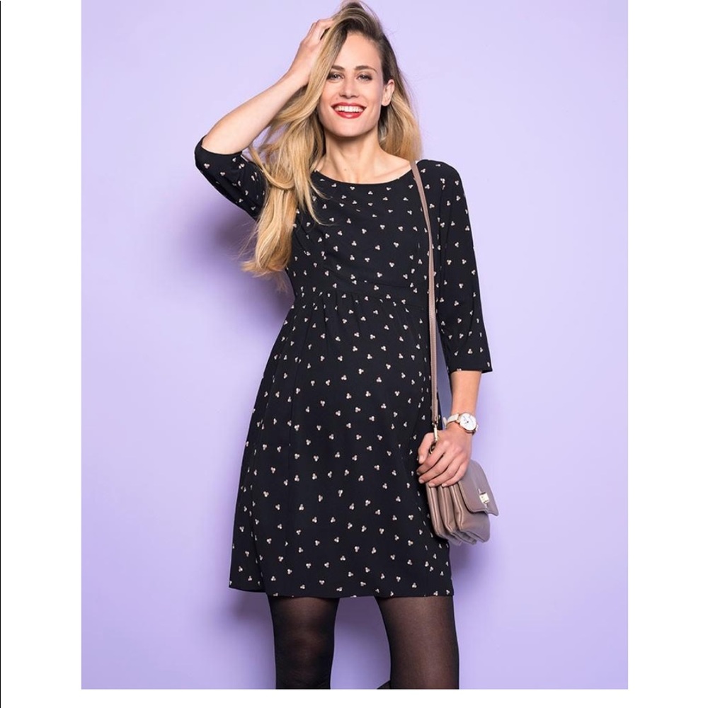 Seraphine Black Dot Woven Maternity Dress UK16